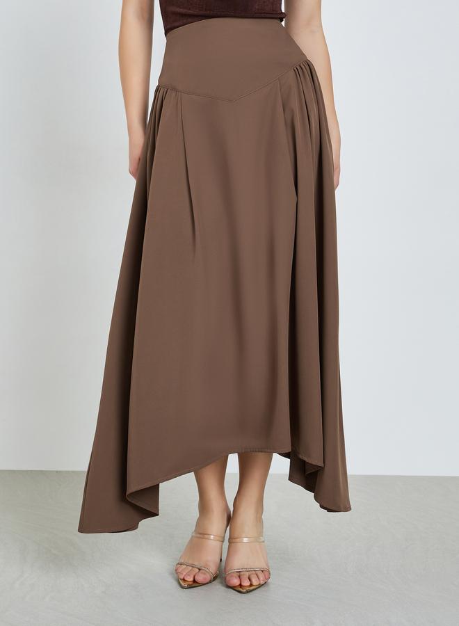 Styli Coffee Brown Asymmetric Hem Maxi Skirt - Image 1